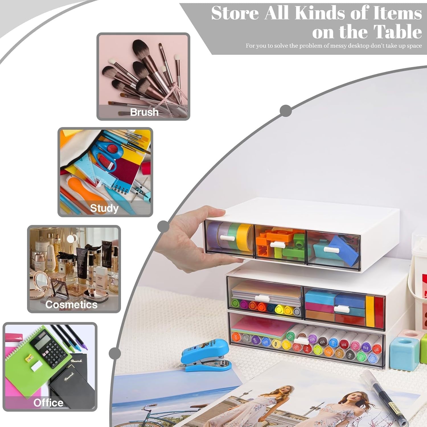 3 Tier Desk Organizer 6 Drawers Stackable Desktop Storage Box Office Home