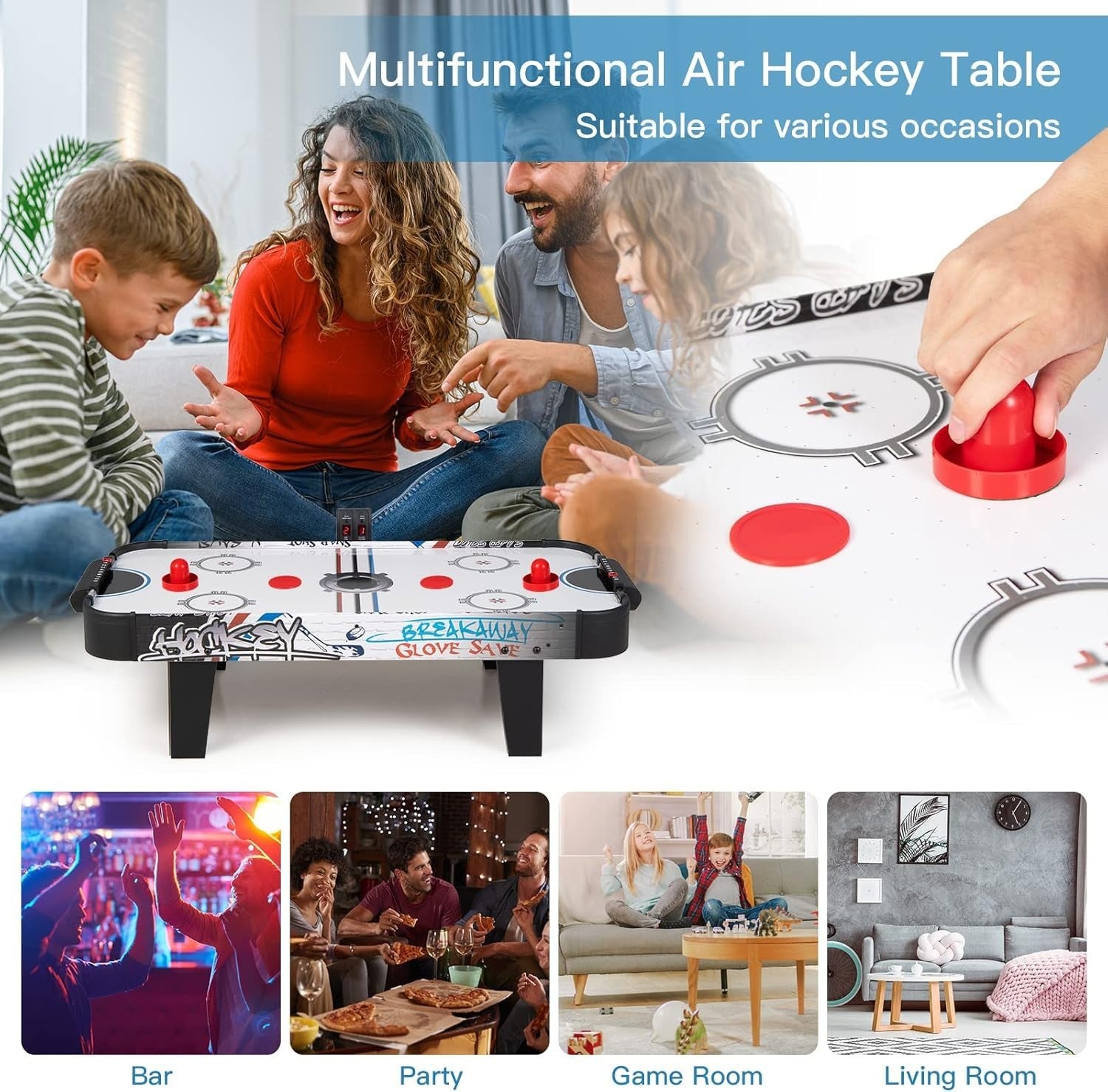 42 Inch Air Hockey Table LED Scoreboard Strong Motor Indoor Arcade Game