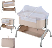 Baby Bedside Crib Adjustable Bassinet with Mattress Newborn Sleeper Beige