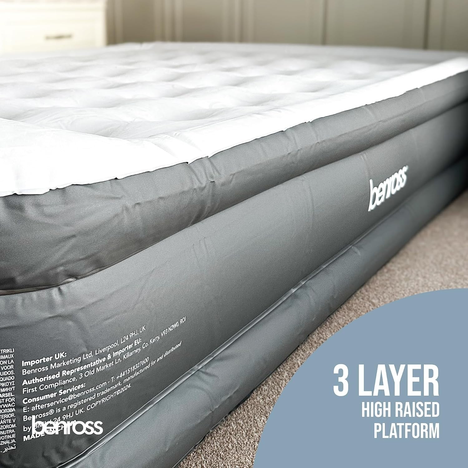 Queen Size Inflatable Air Bed with Built-In Electric Pump & Flocked Surface