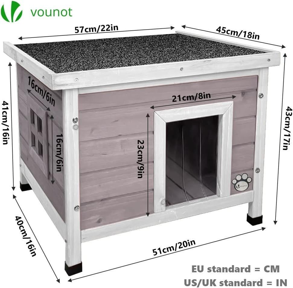 Outdoor Wooden Cat House with Plexiglass Window & Waterproof Roof 57x45x43cm