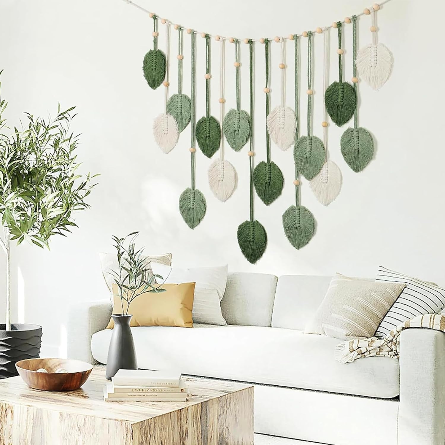 Boho Macrame Leaf Wall Hanging 120x76cm Cotton Tapestry