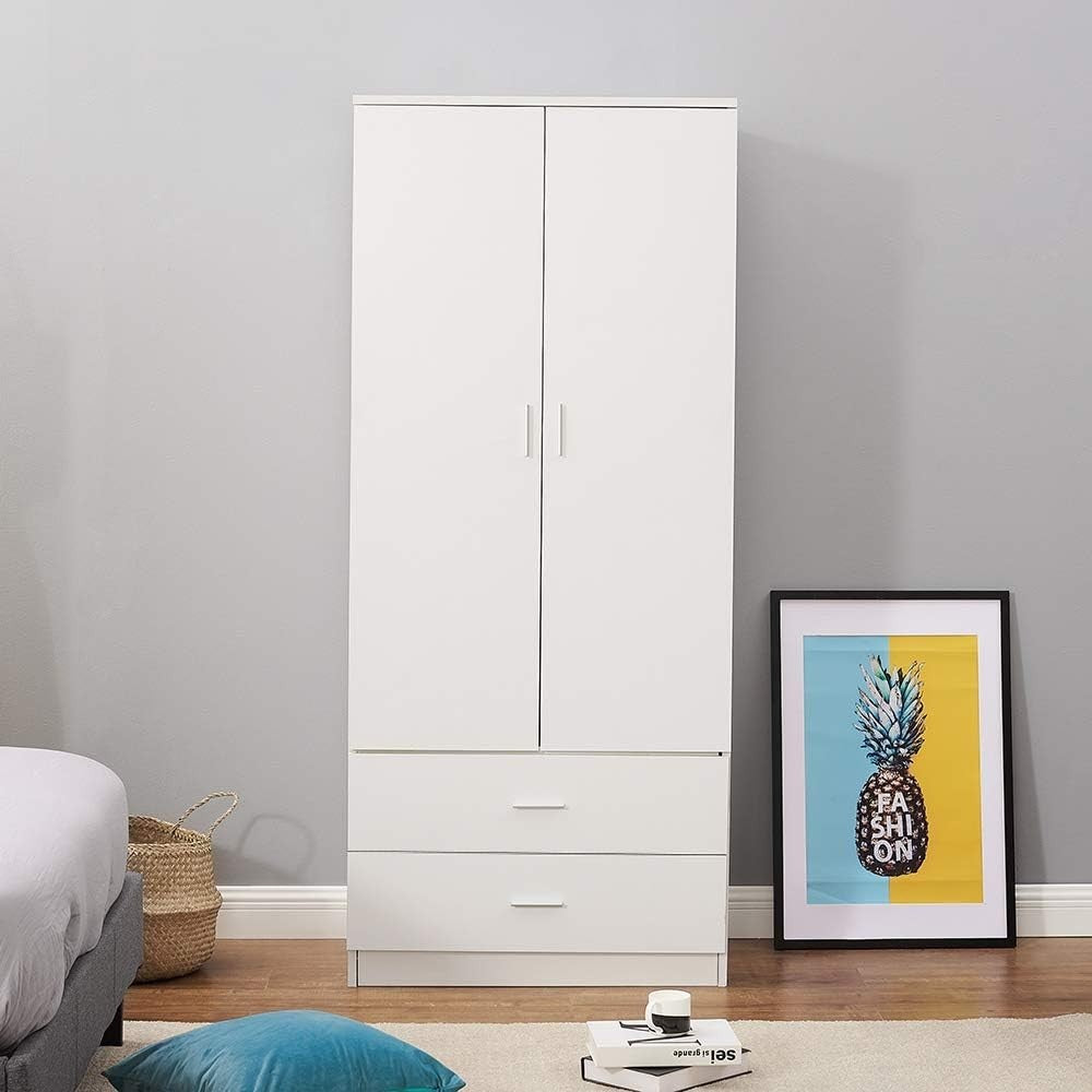 Tall 2-Door Wardrobe with Drawers & Hanging Rail Bedroom Storage Unit