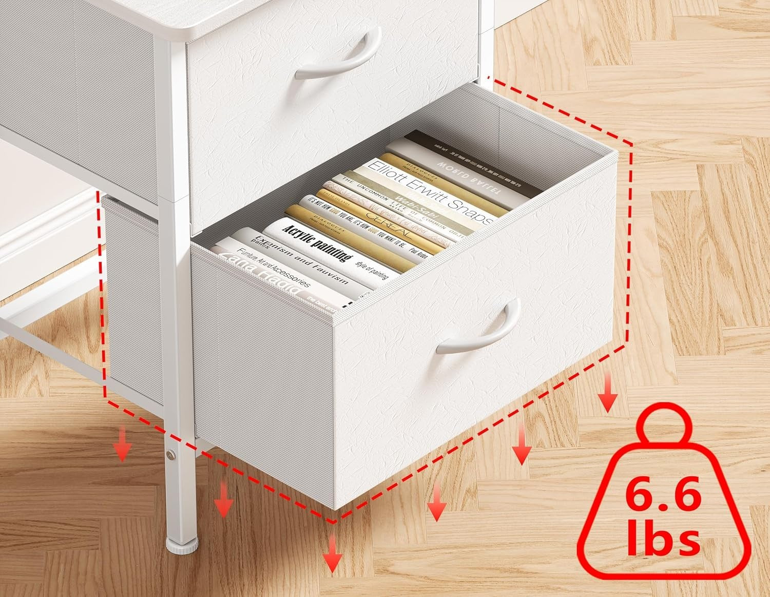 Set of 2 White Bedside Tables with Fabric Drawers | Metal Frame Storage Cabinets