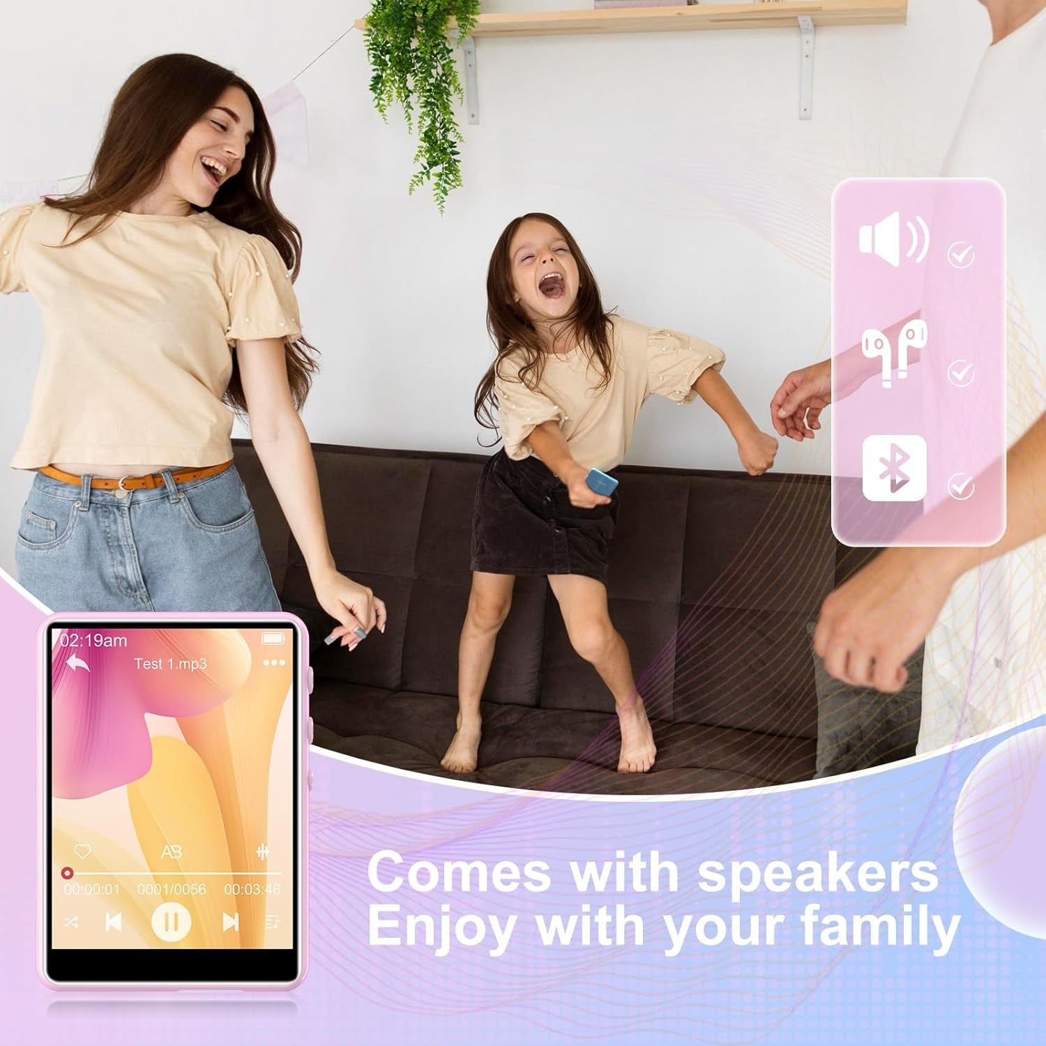 64GB Bluetooth MP3 Player Pink 2.4" Touchscreen HiFi FM