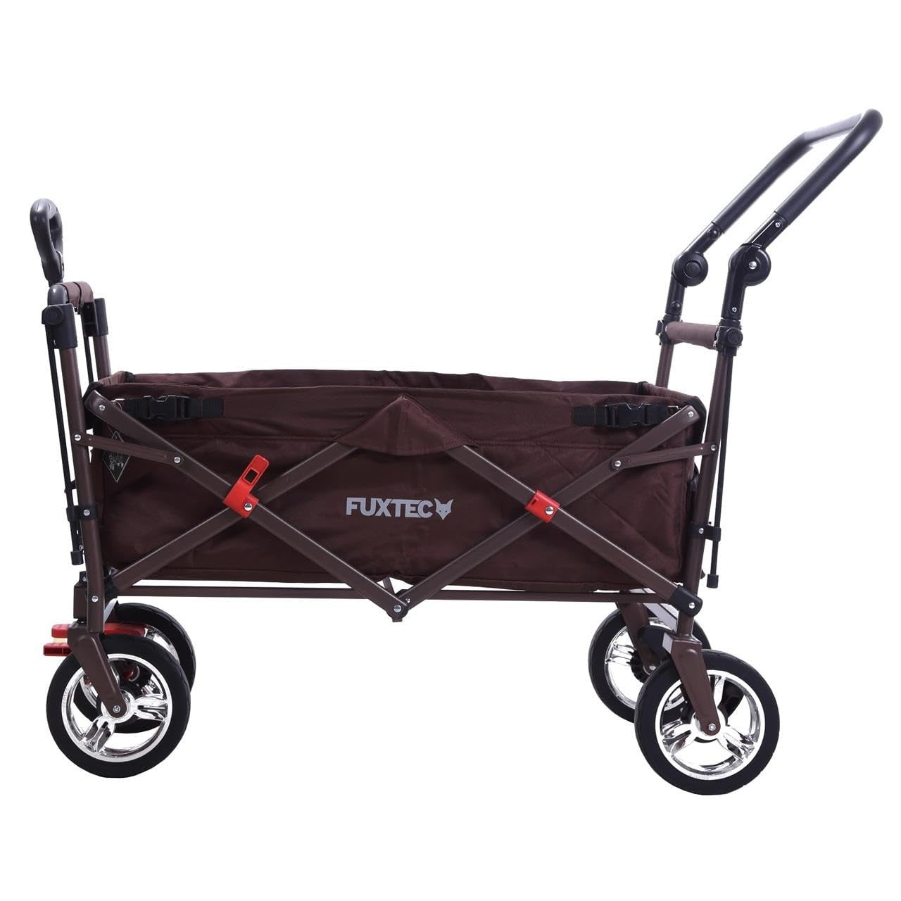 Brown Folding Kids Wagon Canopy Push Pull Cart Outdoor Transport w/ Brakes