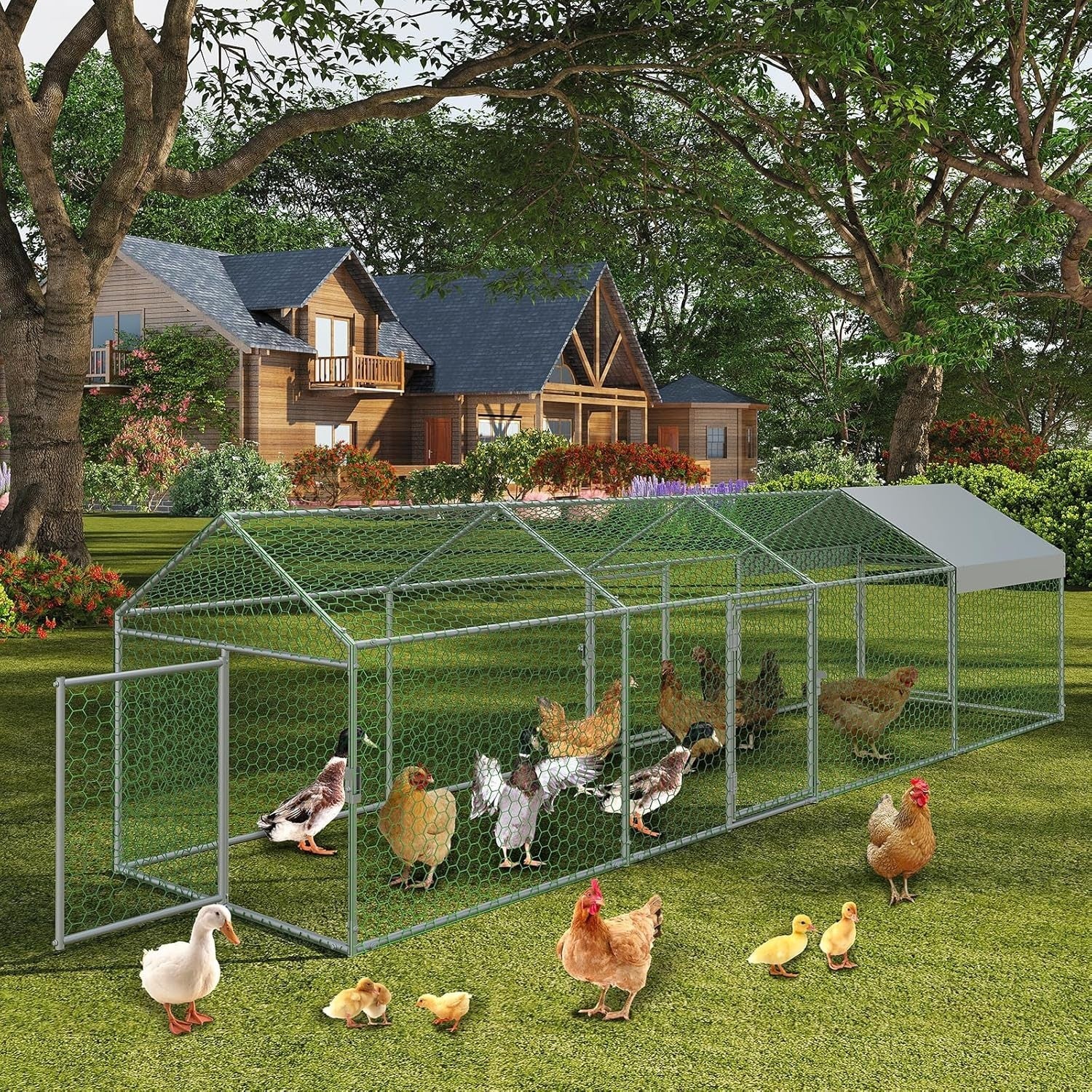4m Walk In Chicken Run 4 Door Galvanised Steel Coop