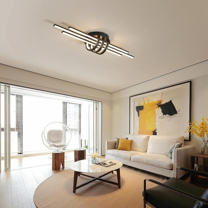 Modern 40W Dimmable LED Ceiling Light Black Linear Flush Mount Remote Control
