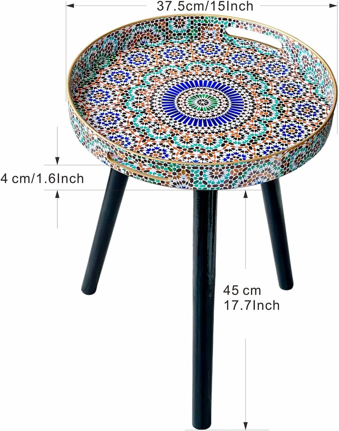 Round Side Table with Detachable Legs – 50x38x38cm Multi Moroccan