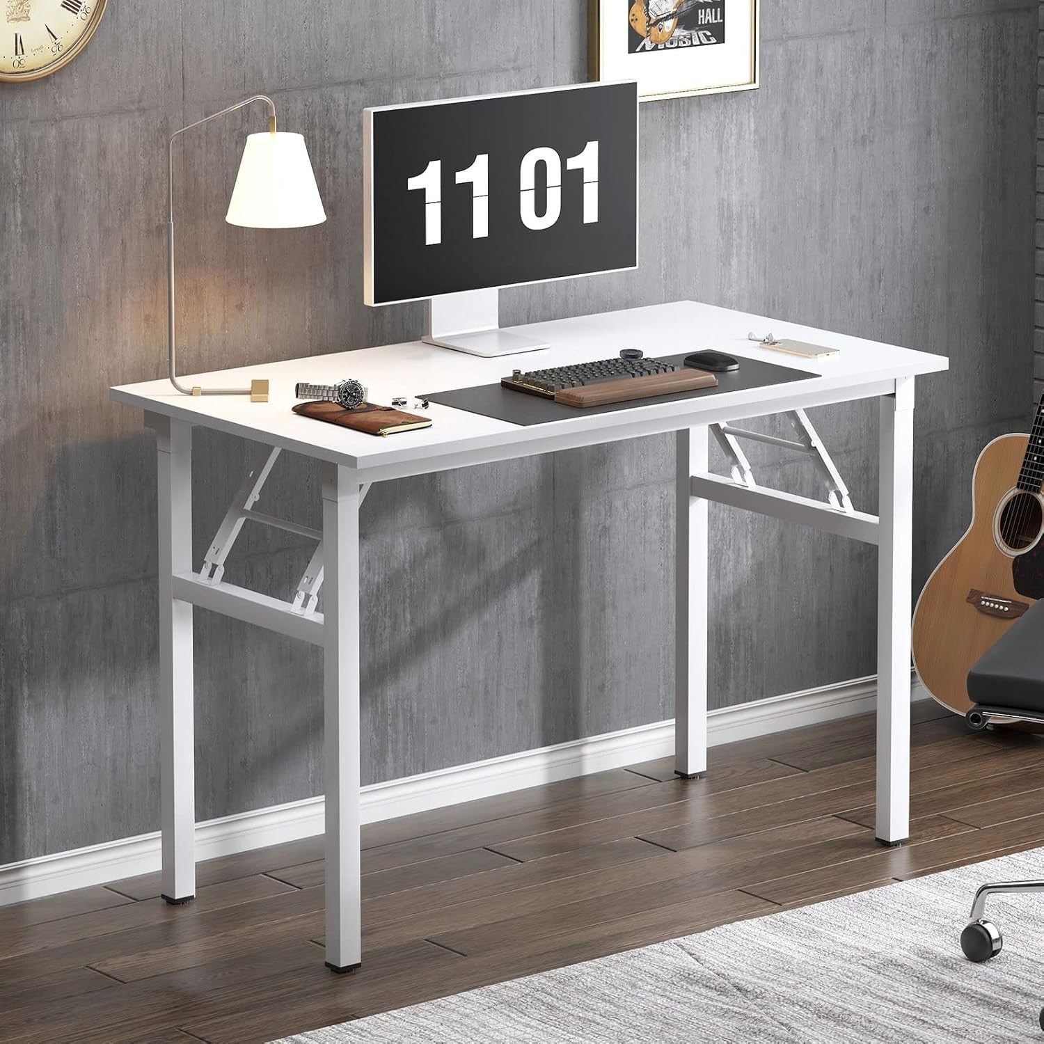 White Folding Desk 100x60cm Compact No Assembly Study Table Workstation