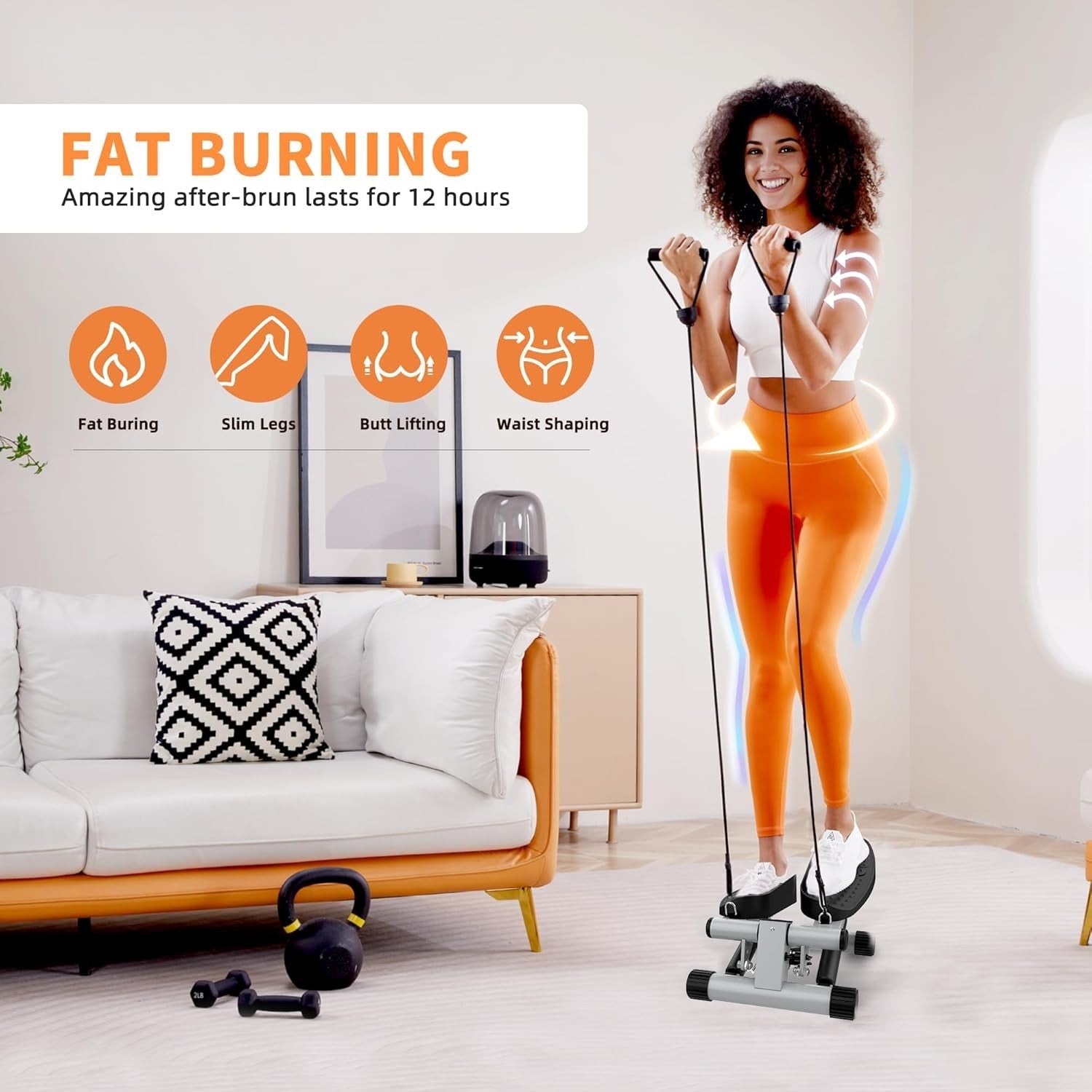 Mini Stepper w/ Resistance Bands, LCD Monitor & Non-Slip Pedals for Full-Body