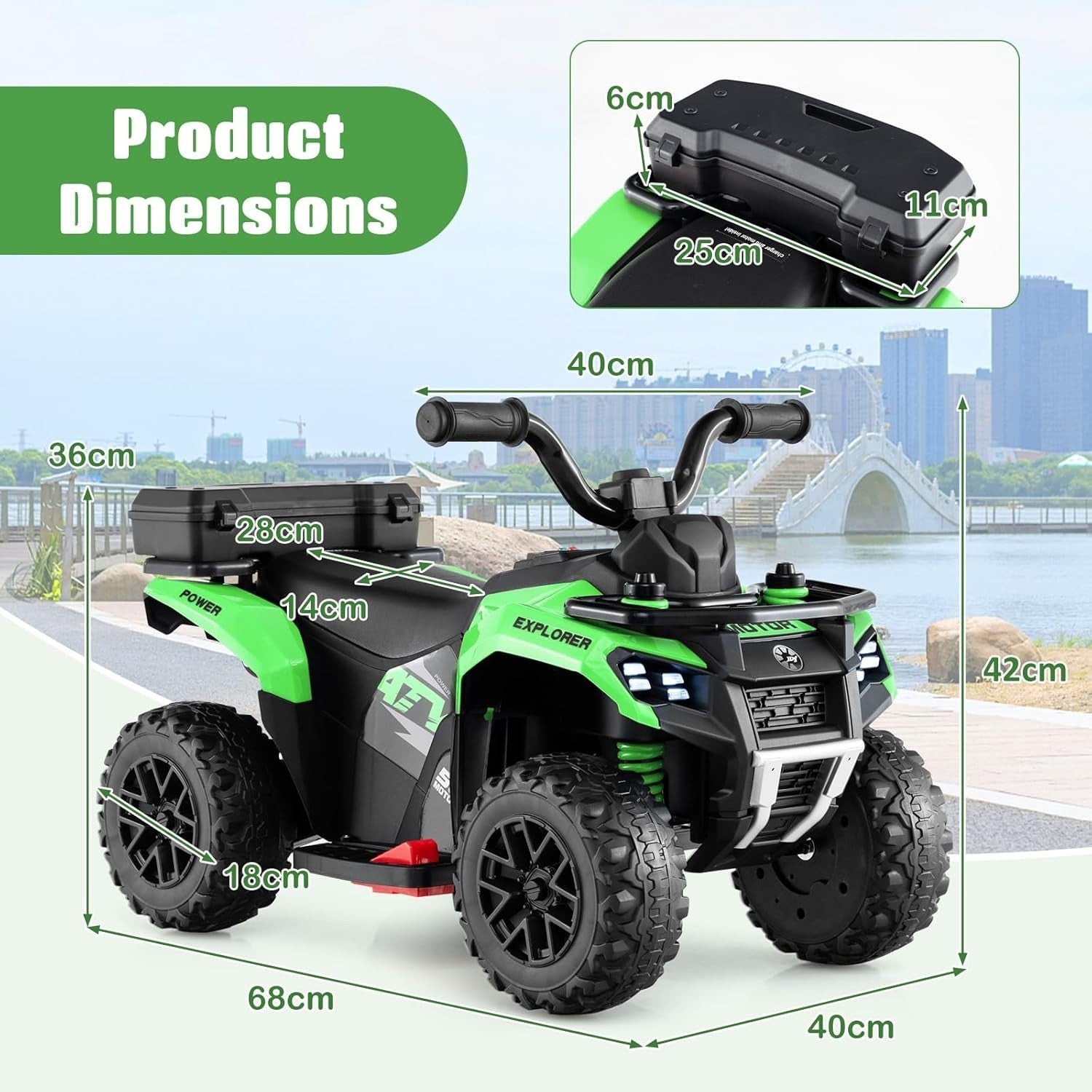 Kids Electric Quad Bike 6V Ride On ATV LED Lights Music Green 20kg