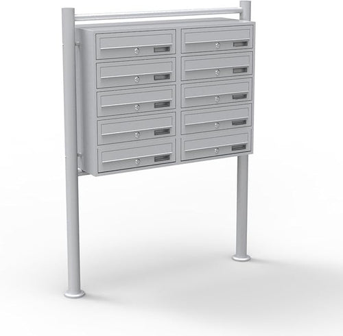 Multi Door Mailbox System 10 Lockable Silver Steel Post Box Freestanding