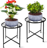 2 Pack Black Metal Plant Stands | 15” Tall Rustproof Iron Flower Pot Holders