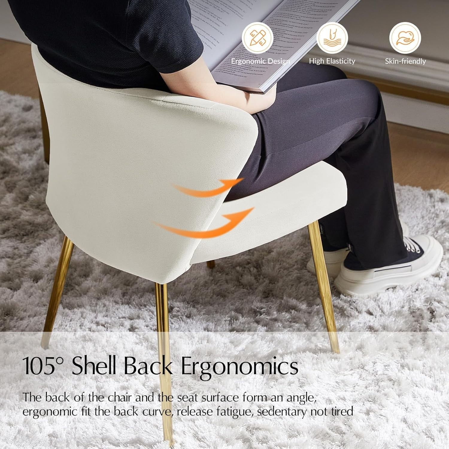 White Velvet Modern Dining & Vanity Chair – Upholstered Seat with Metal Legs