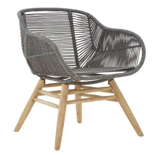 Grey Rope Armchair Accent Chair Nordic Lounge Seat with Wood Legs