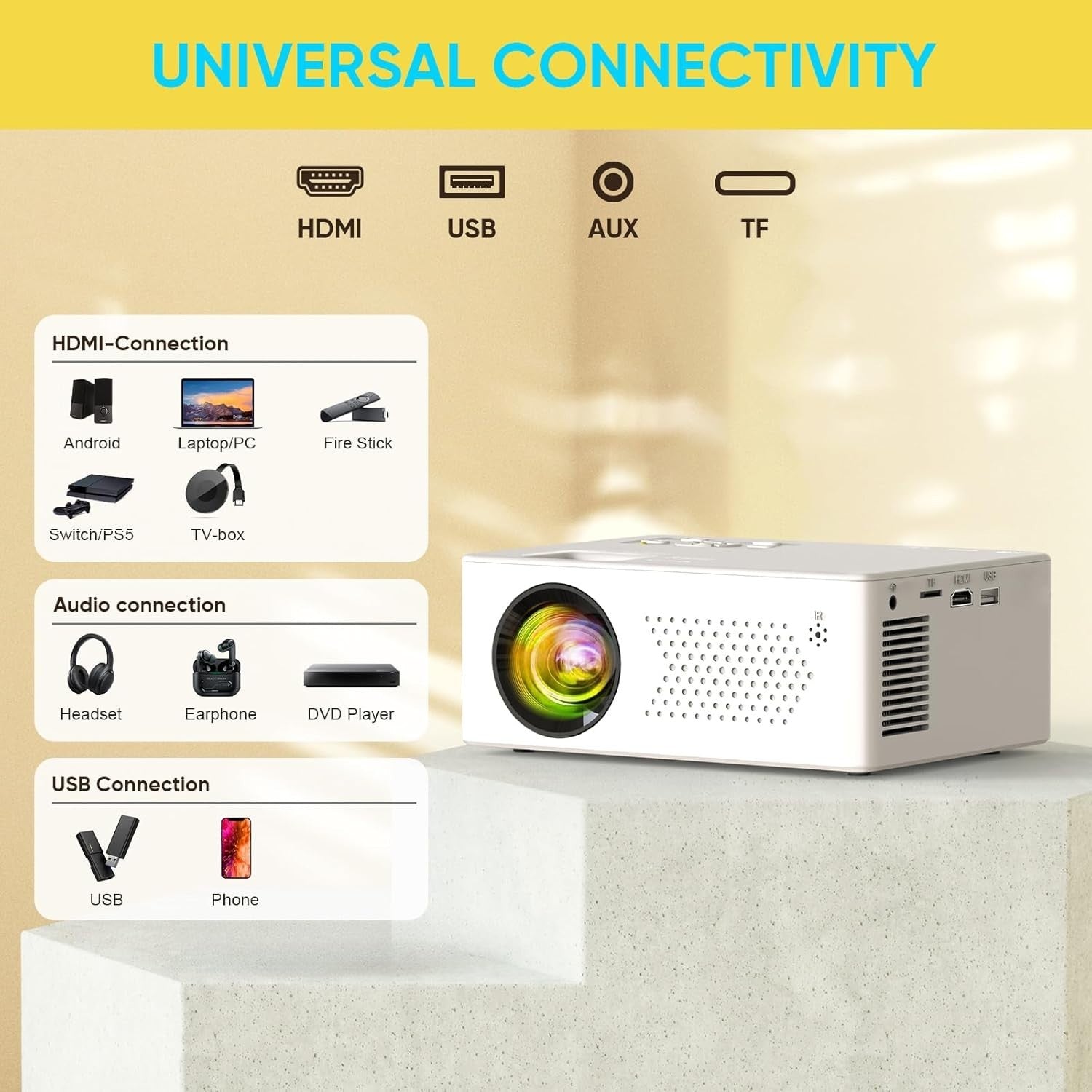 Portable 1080P Smart Projector WiFi6 Bluetooth 13000L Outdoor Cinema