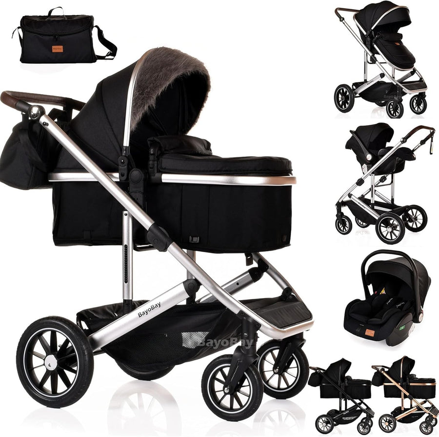 3 in 1 Baby Pram Travel System Folding Pushchair Car Seat Newborn 22kg