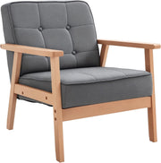 Grey Linen Armchair Wooden Frame Retro Accent Chair Lounge Seat 120kg