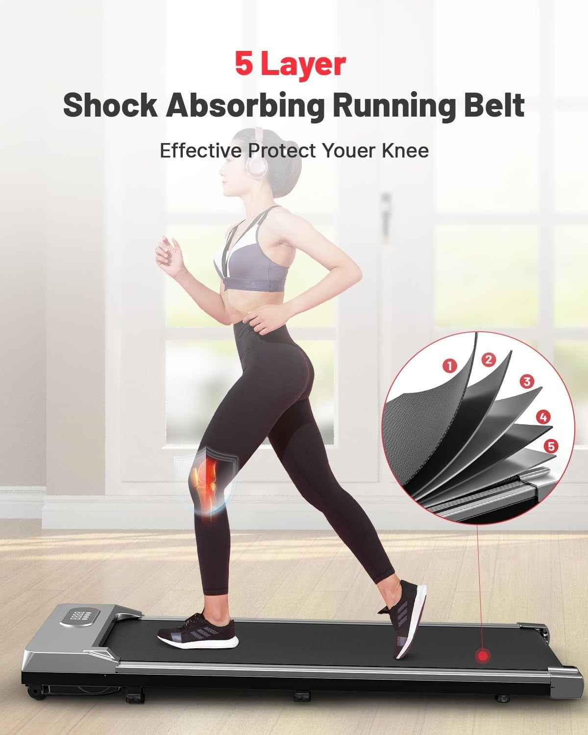 Under Desk Treadmill Walking Pad LED Display Remote 8km/h, Compact Home