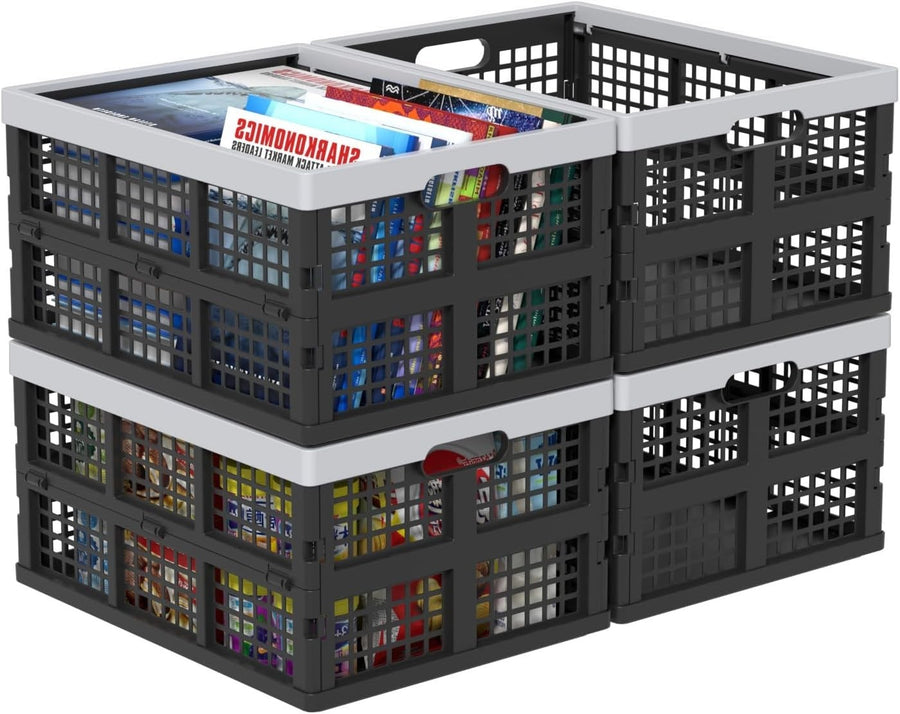 Foldable Storage Crates 44x33x23cm – Collapsible Plastic Bins for Home & Travel