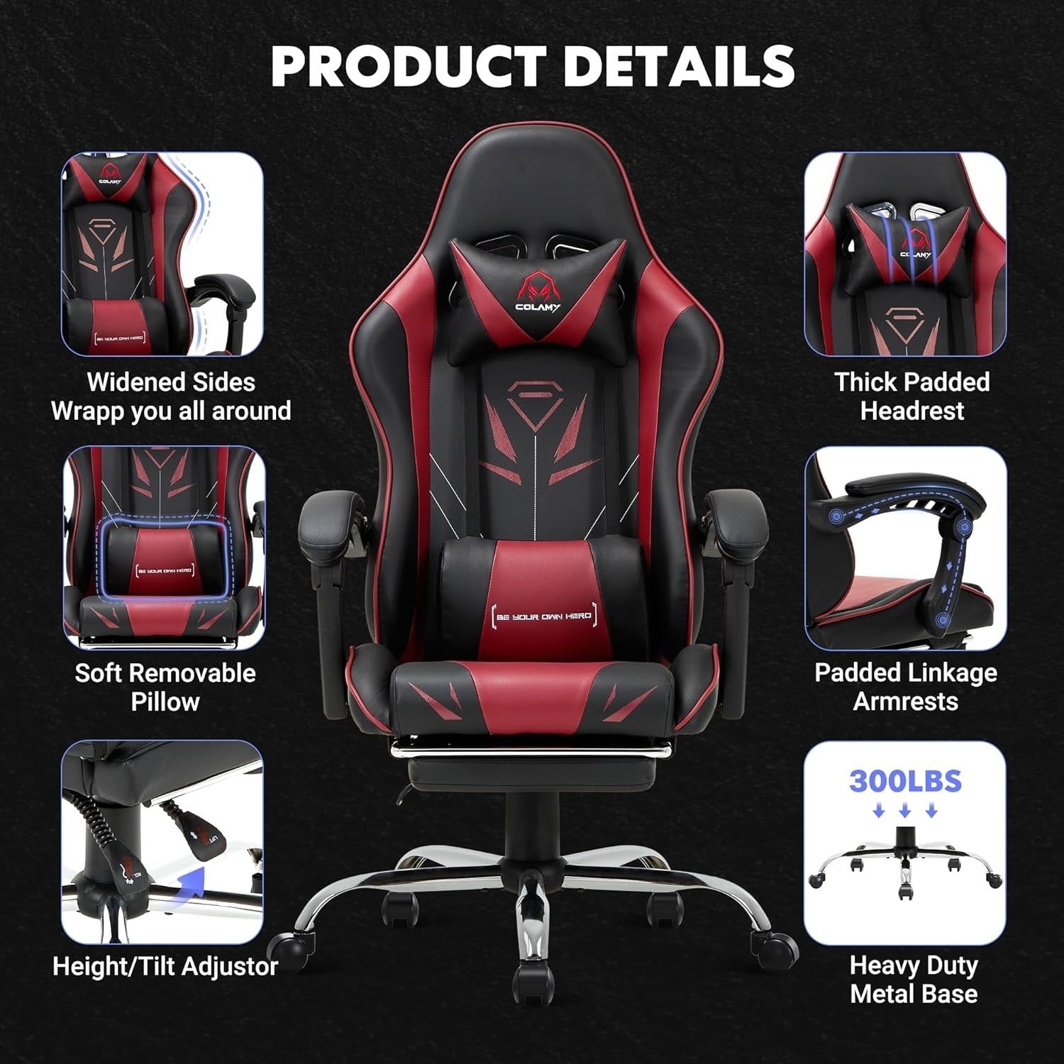 Gaming Chair Red High Back Footrest Desk Swivel PC Gamer Racing Modern Seat
