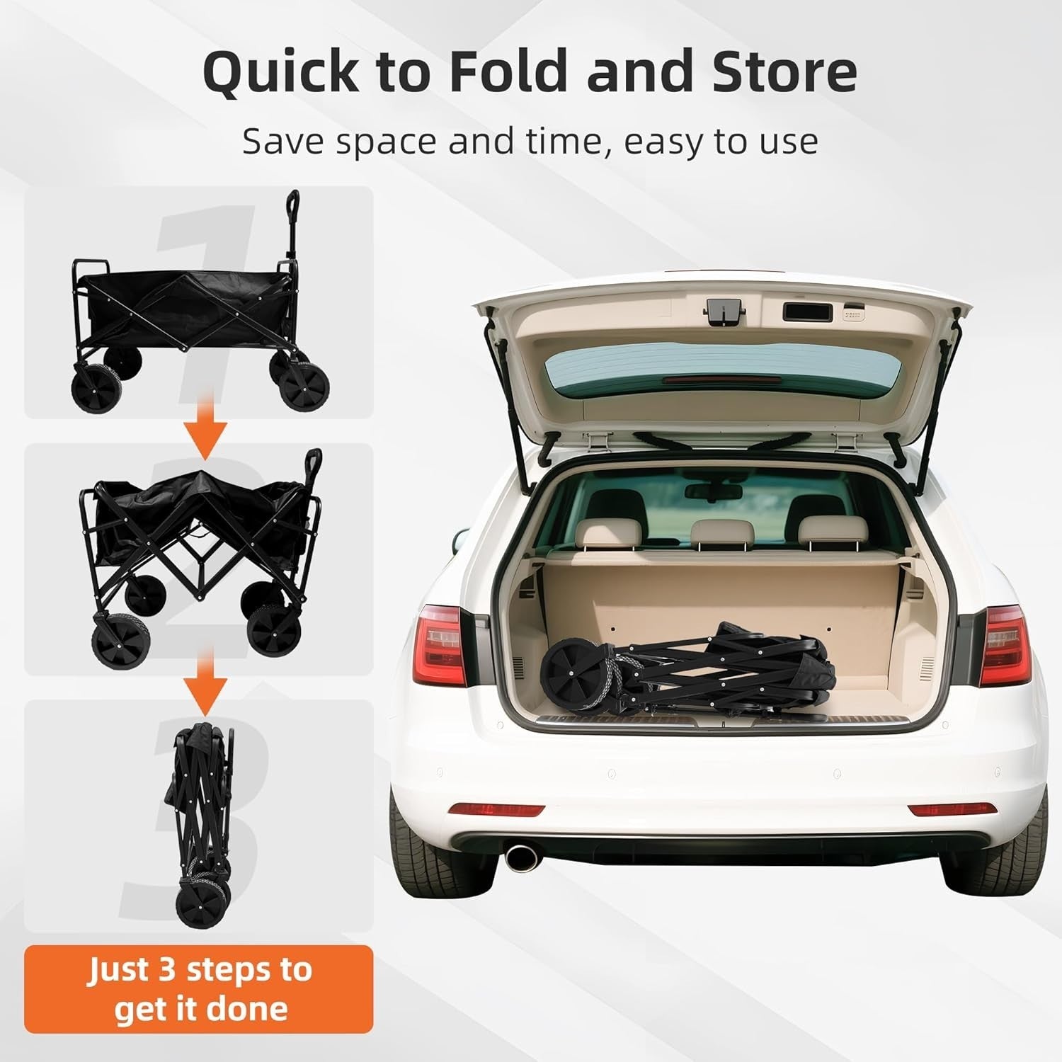 Black Heavy Duty Folding Wagon Large Collapsible Garden Camping Beach Trolley