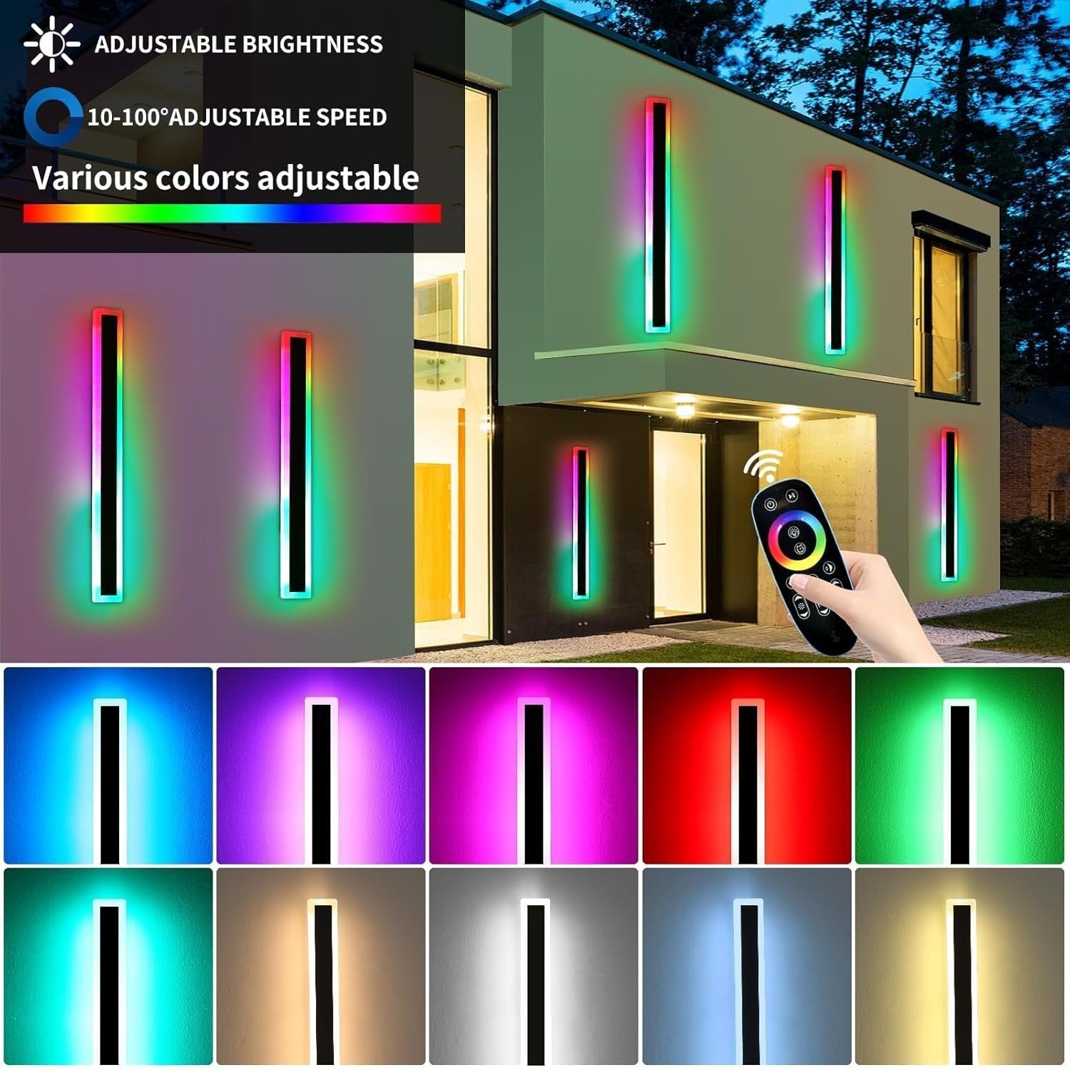 60cm RGB Outdoor Wall Lights 2-Pack Color Changing Remote Waterproof