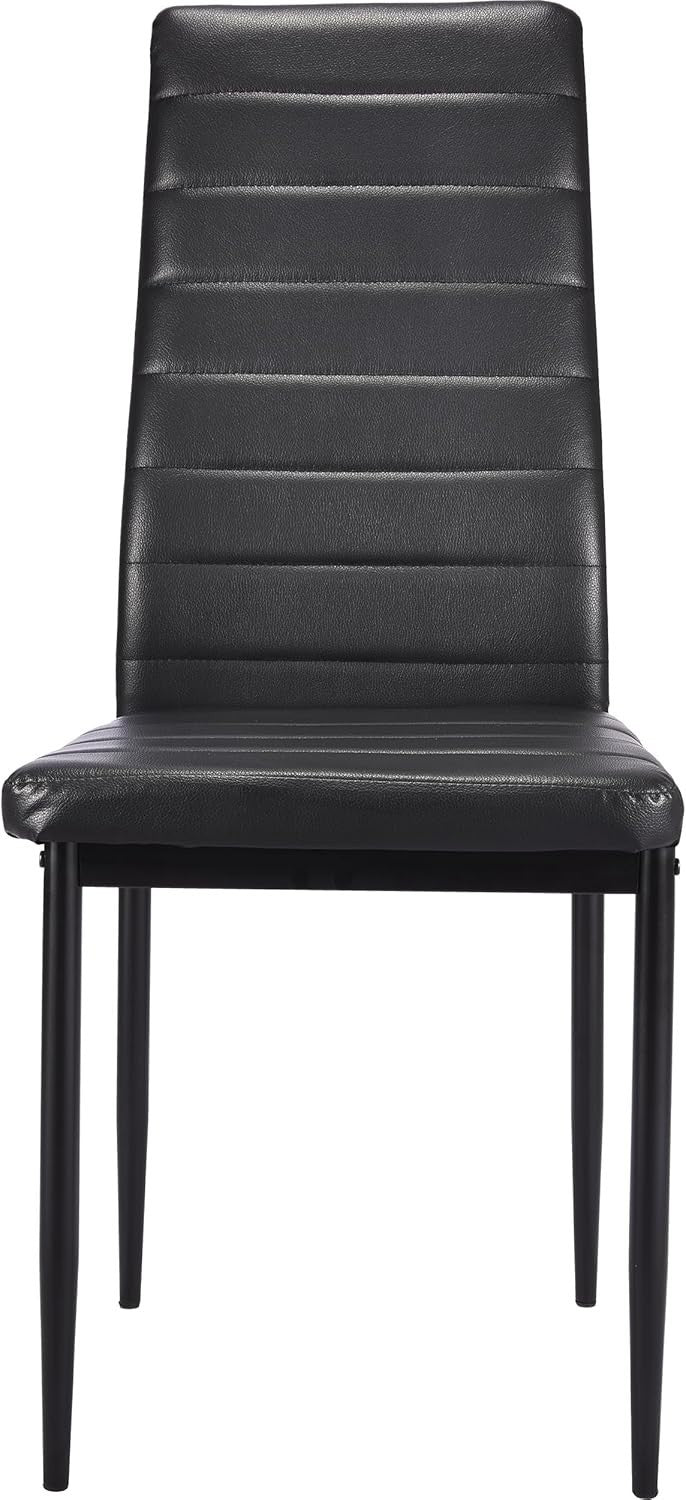 Dining Table Set with 6 Black Leather Chairs - 140x80cm Wooden Modern Design