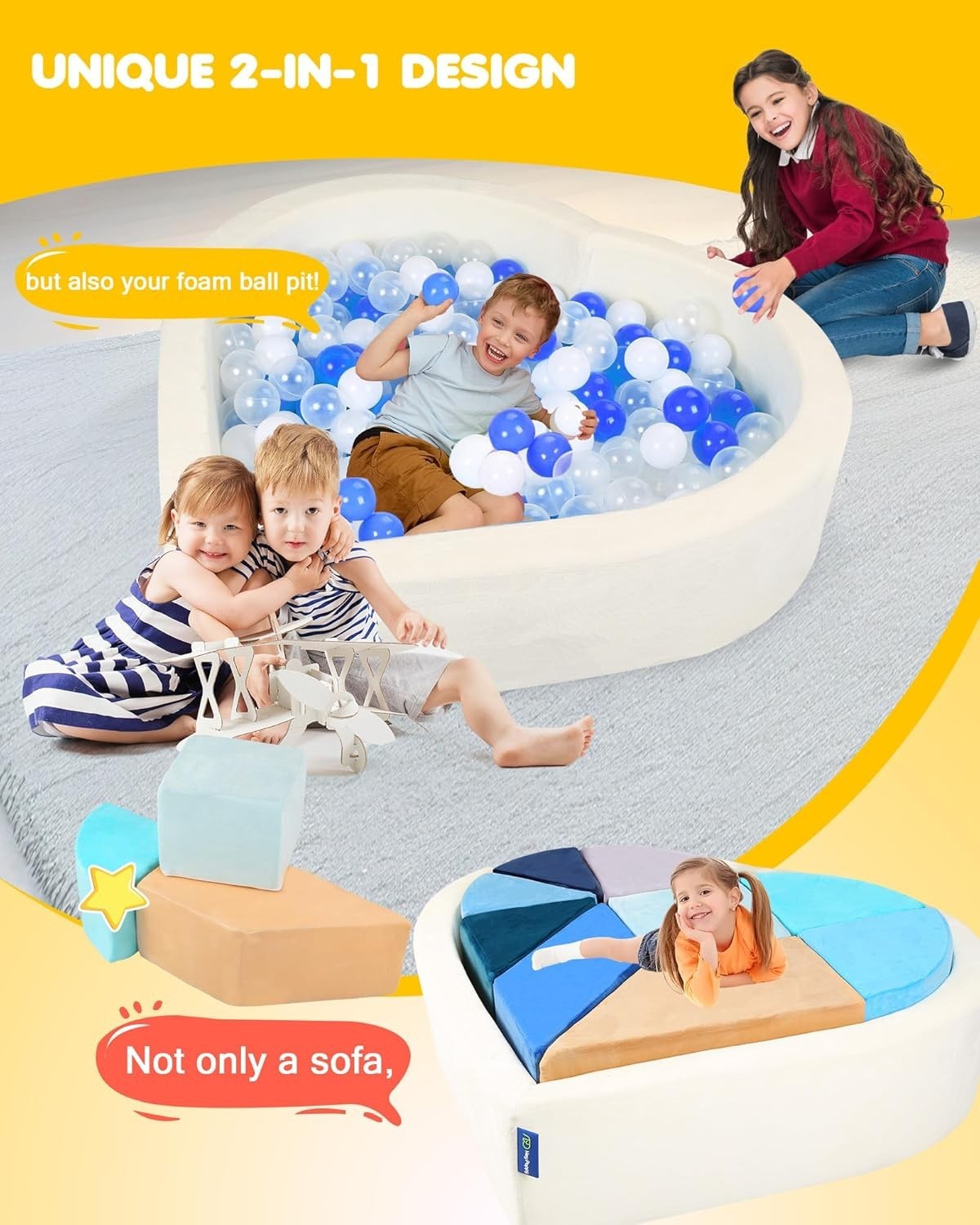 Kids Heart-Shaped Play Sofa with Ball Pit – Modular Puzzle Couch for Fun & Learn