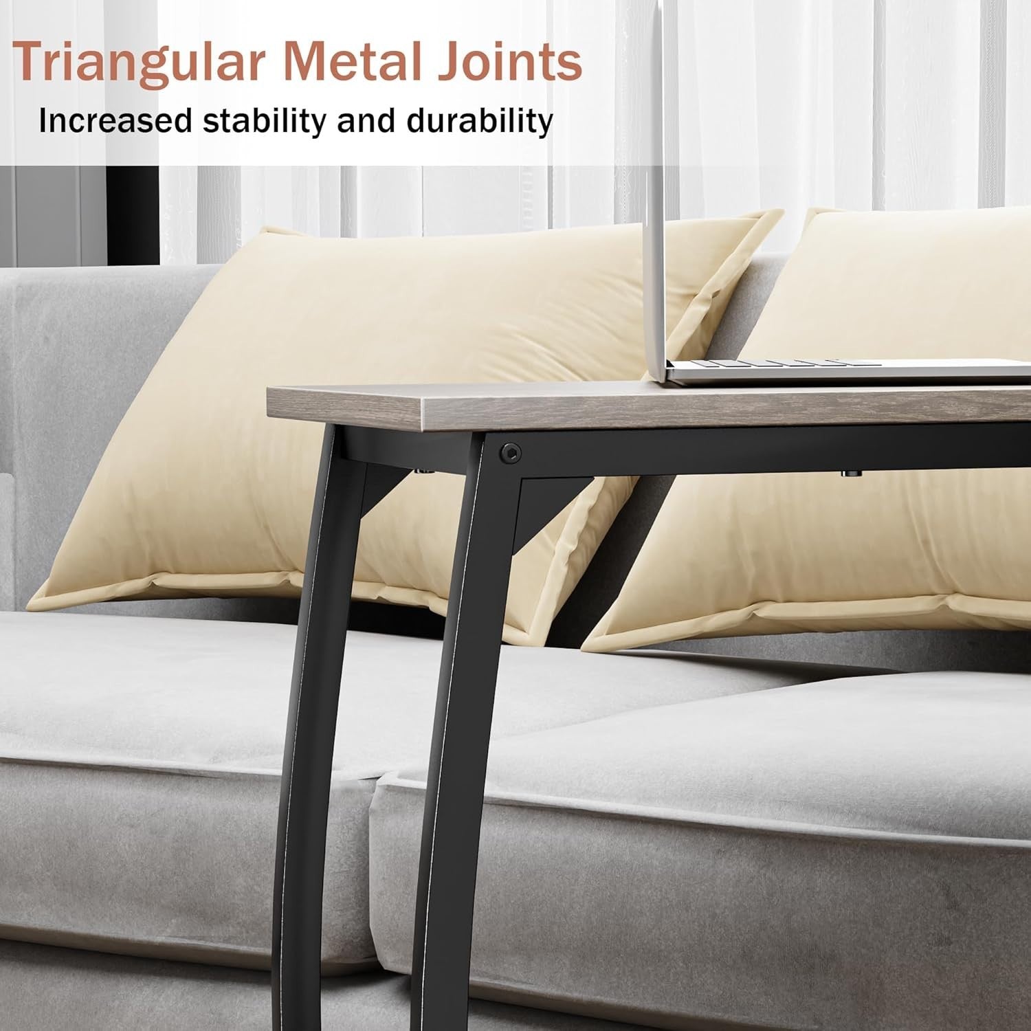C Shaped Side Table Set of 2 Sofa TV Tray Tables Narrow Couch Snack Desk
