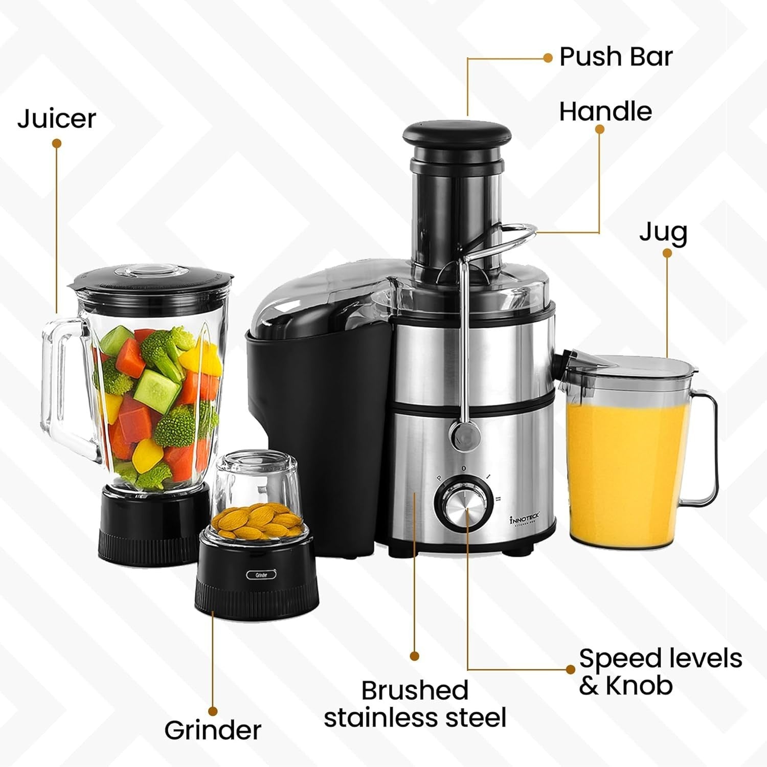 3 in 1 Juicer Blender Grinder 800W Glass Jug Pulse Smoothie Ice