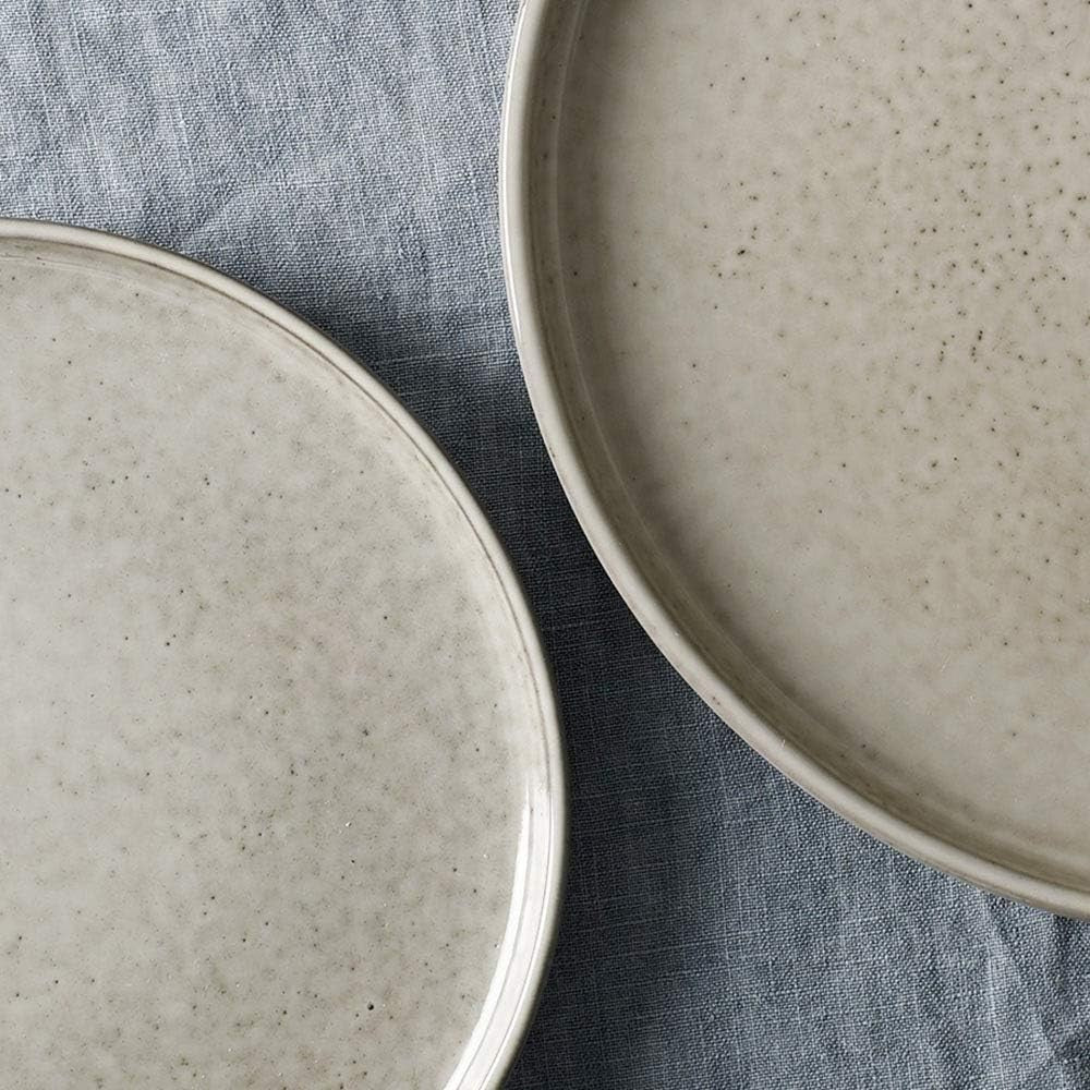12pc Stoneware Dinner Set Grey Reactive Glaze Plates Bowls Dishwasher Safe