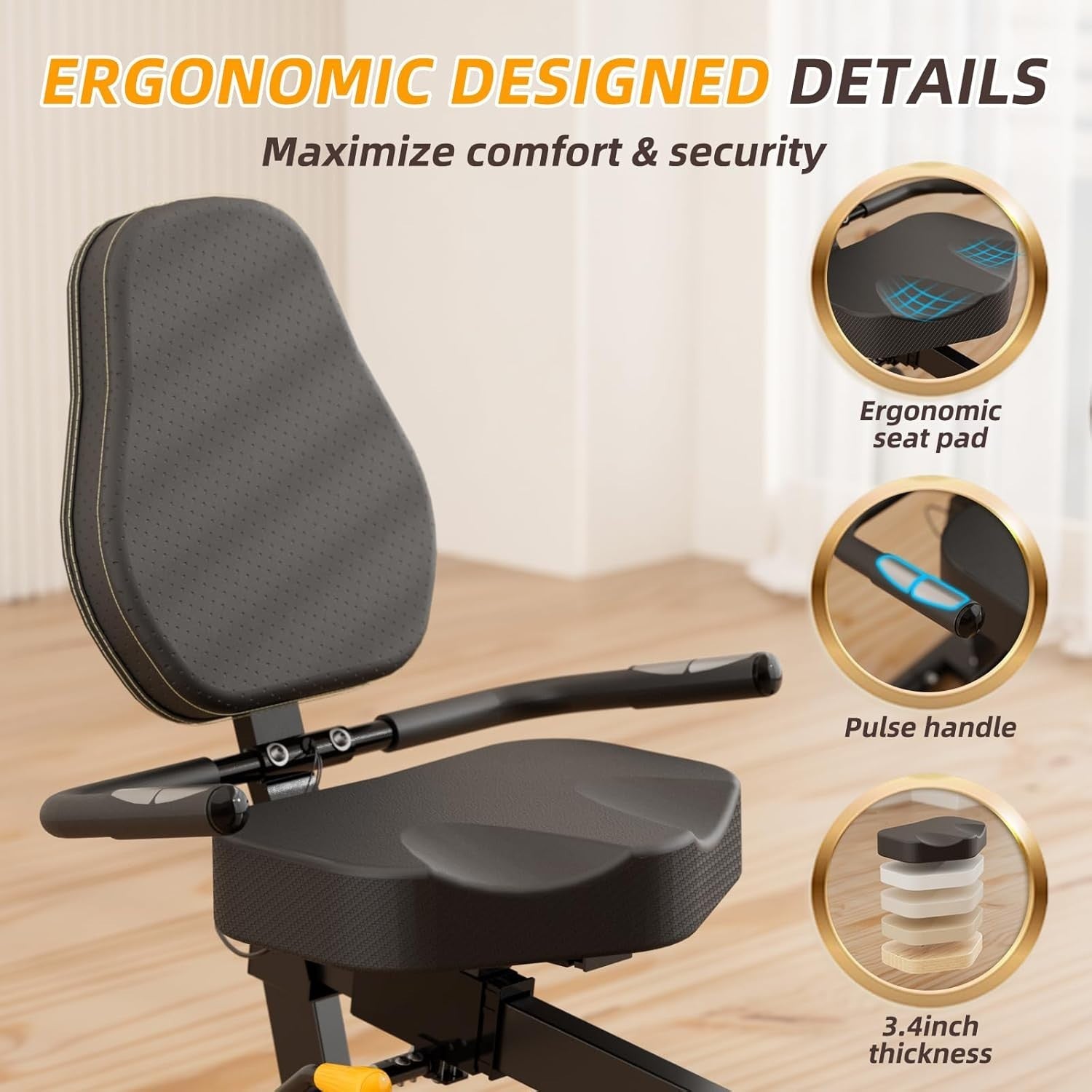 Recumbent Exercise Bike 400LB Magnetic Bluetooth LED Heart Rate Adjustable Seat