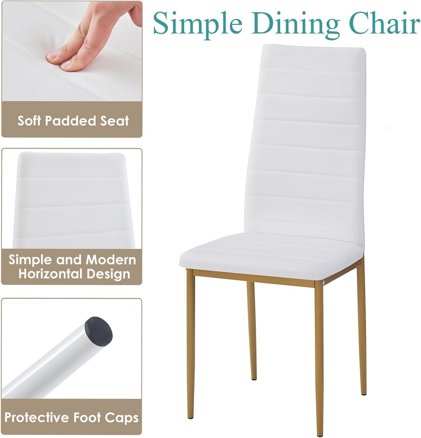Gold Round Glass Dining Table Set 4 White PU Chairs Compact Kitchen
