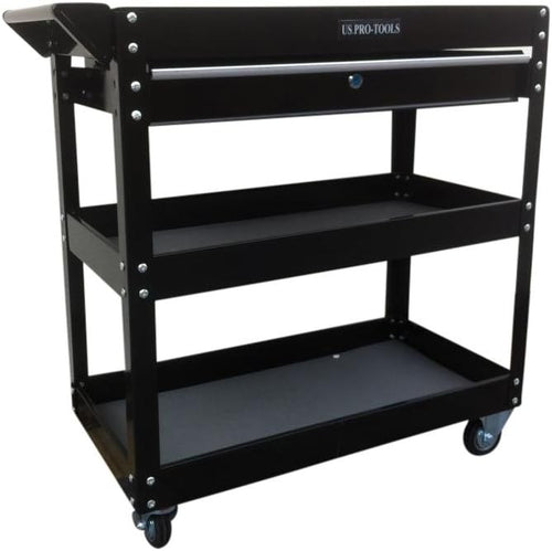 Lockable Tool Cart Rolling Workshop Trolley with Drawer Steel Storage Cabinet