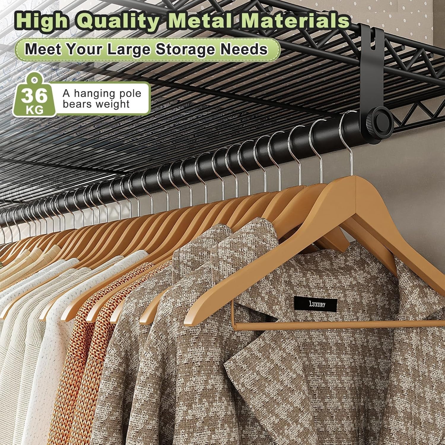 Heavy Duty Open Wardrobe Metal Rail with Shelves Storage Rack 195cm