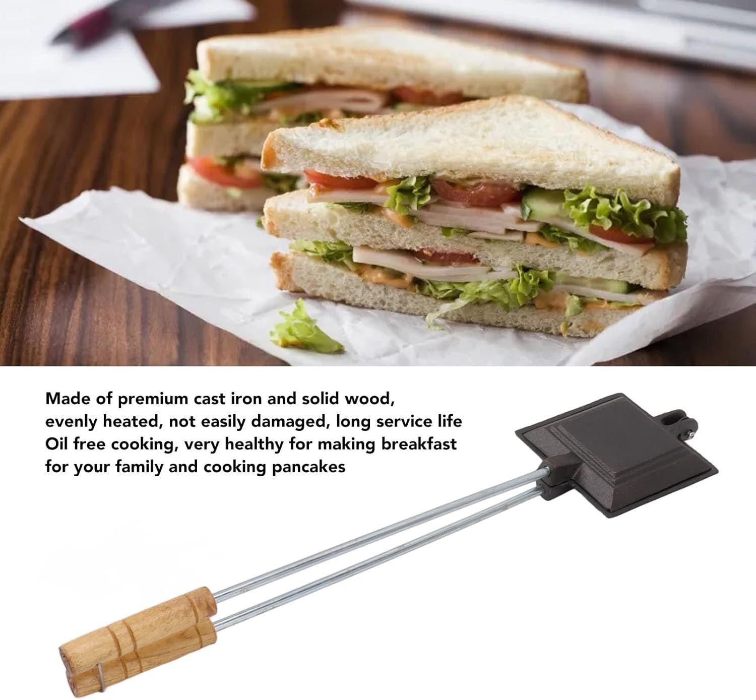 Cast Iron Stovetop Sandwich Maker Panini Press Non-Stick Flip Pan