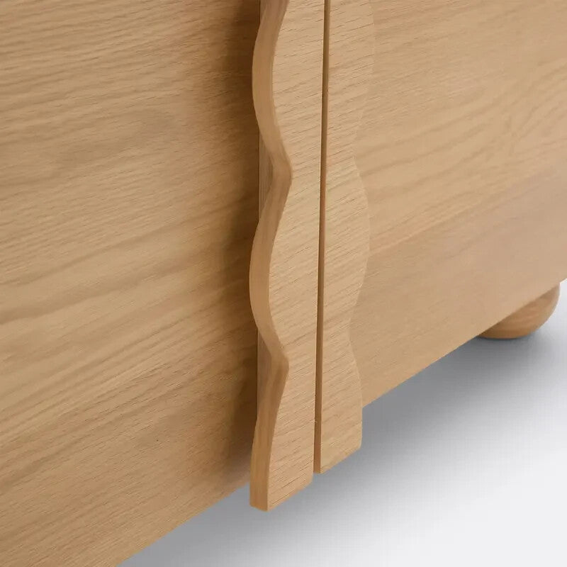 Oak Sideboard Cabinet 2-Door Ripple Front Storage Unit Natural 120x74cm