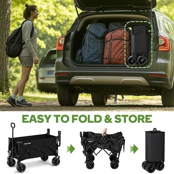 XXL 300L Heavy Duty Folding Wagon 230kg All-Terrain Cart w/ Big Wheels & Brakes