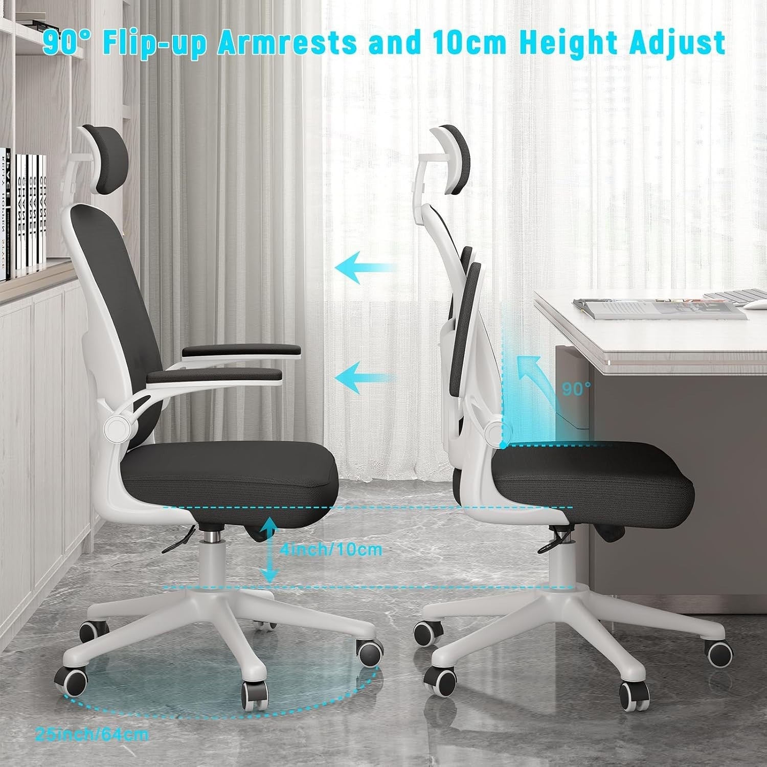 Ergonomic Mesh Office Chair with Lumbar Support Headrest Adjustable Desk Seat