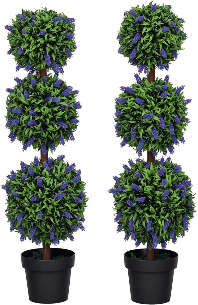 110cm Artificial Lavender Ball Trees Set of 2 Tall Faux Plants Home Decor
