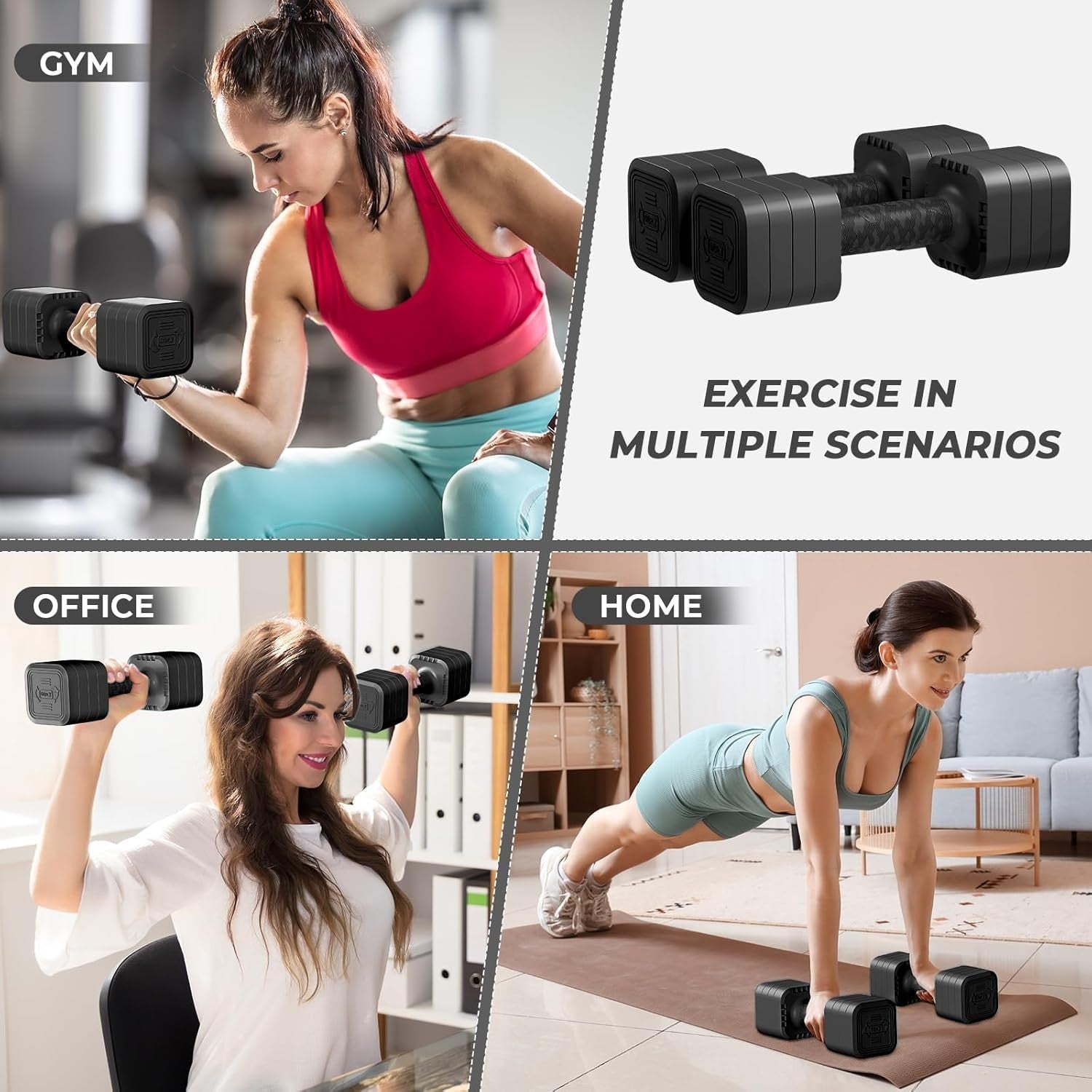 Adjustable Dumbbells Pair 5KG 4-in-1 Non-Slip Compact Home Gym