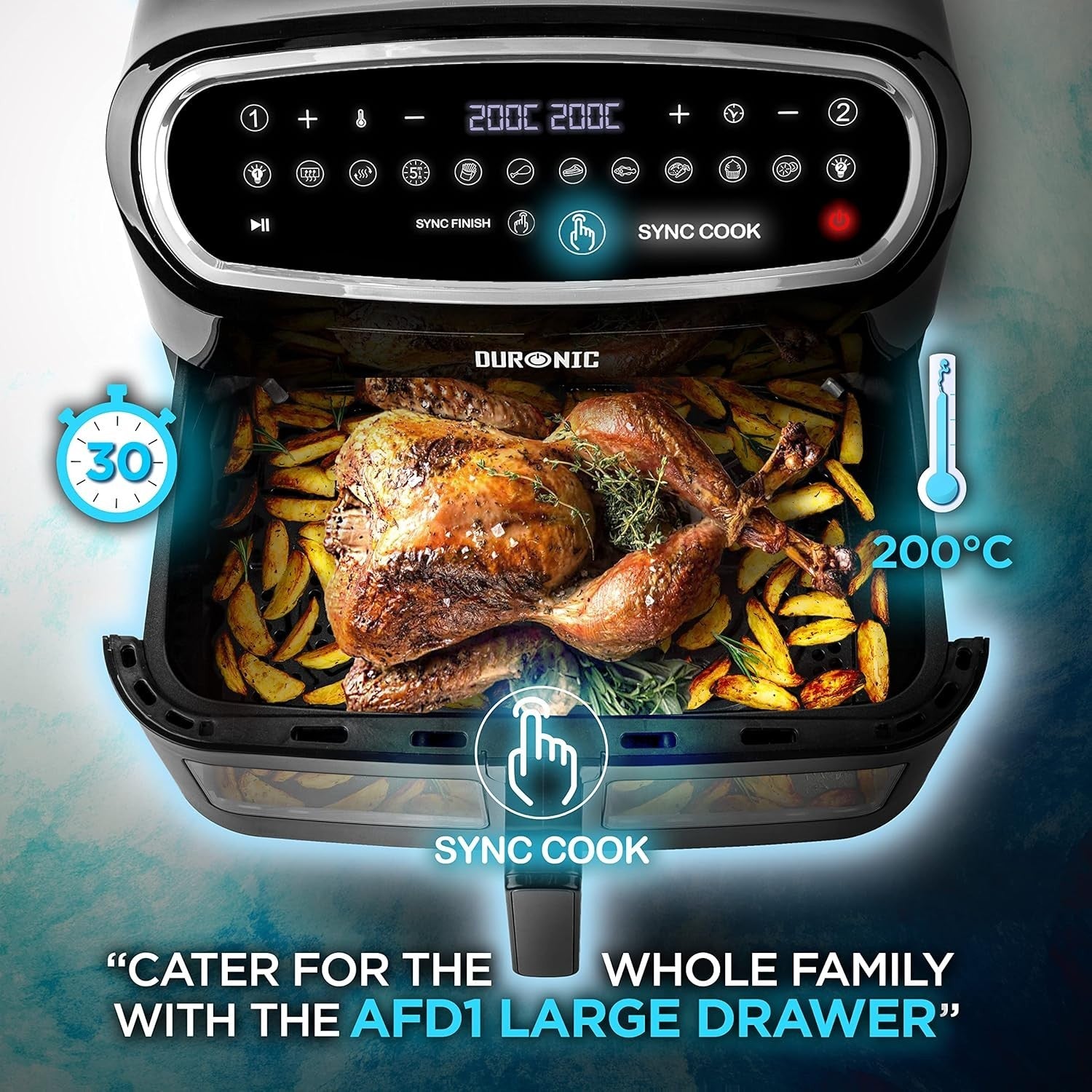 XL 19.5L Triple Drawer Digital Air Fryer | Dual Zone | 10-in-1 Presets | Viewing