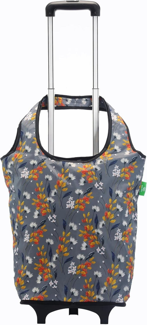 Eco Chic Folding Shopping Trolley with 25L Detachable Tote – Flowers Grey