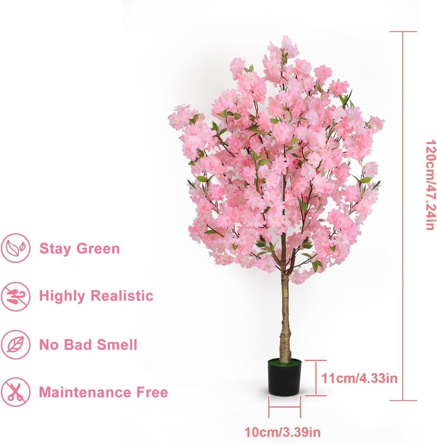 120cm Pink Artificial Cherry Blossom Tree Faux Flower Potted Decor Home Office