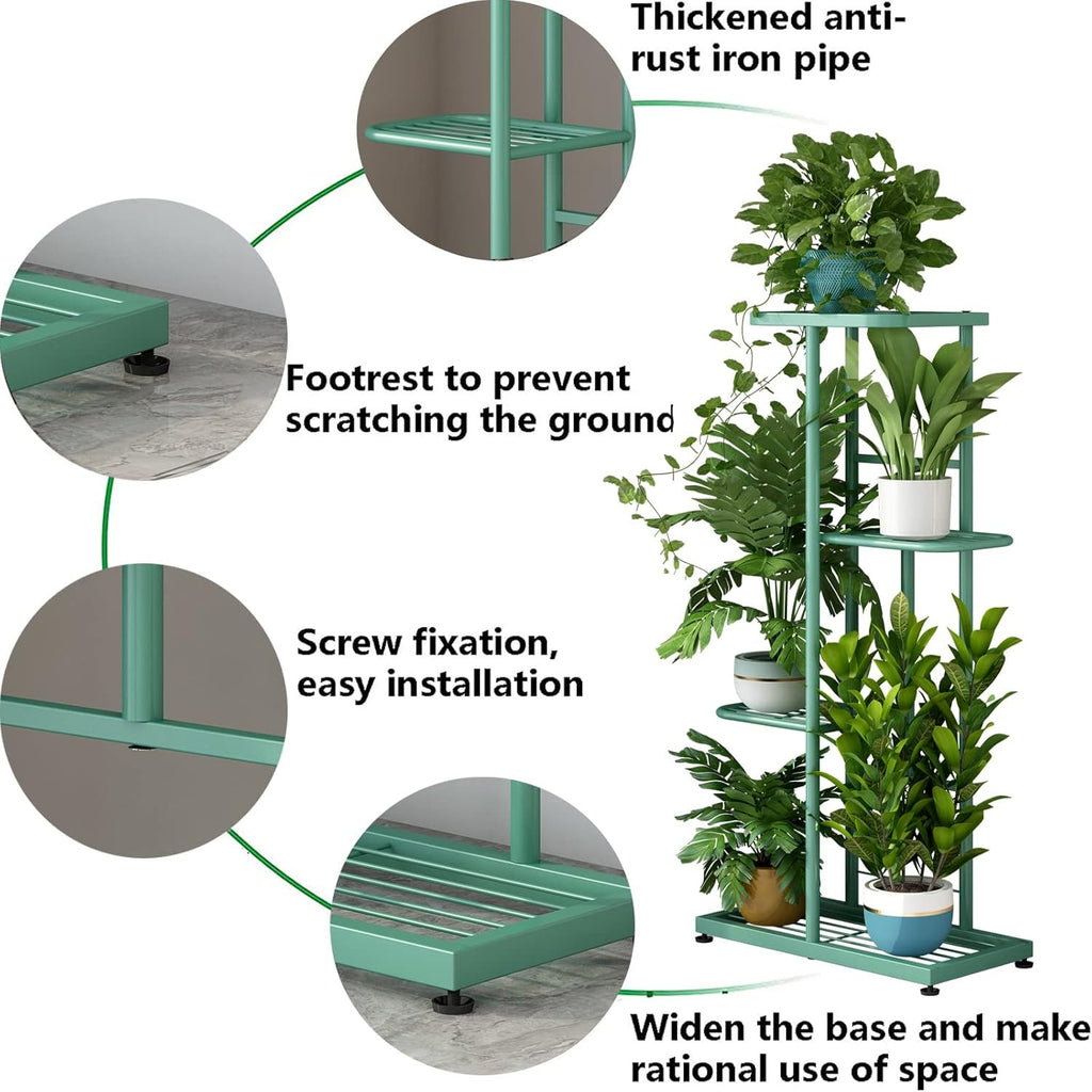 4 Tier Green Metal Plant Stand Indoor Outdoor Flower Pot Display Shelf