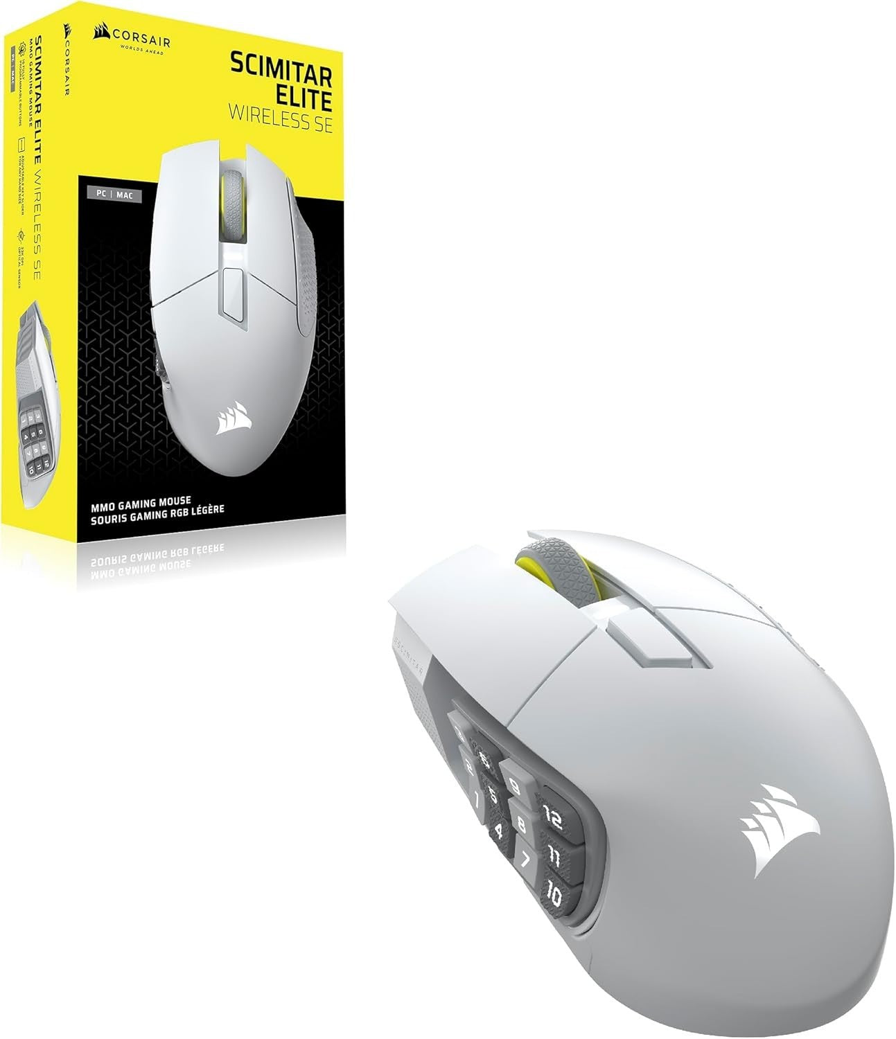 Wireless MMO Gaming Mouse 33K DPI 16 Programmable Buttons White