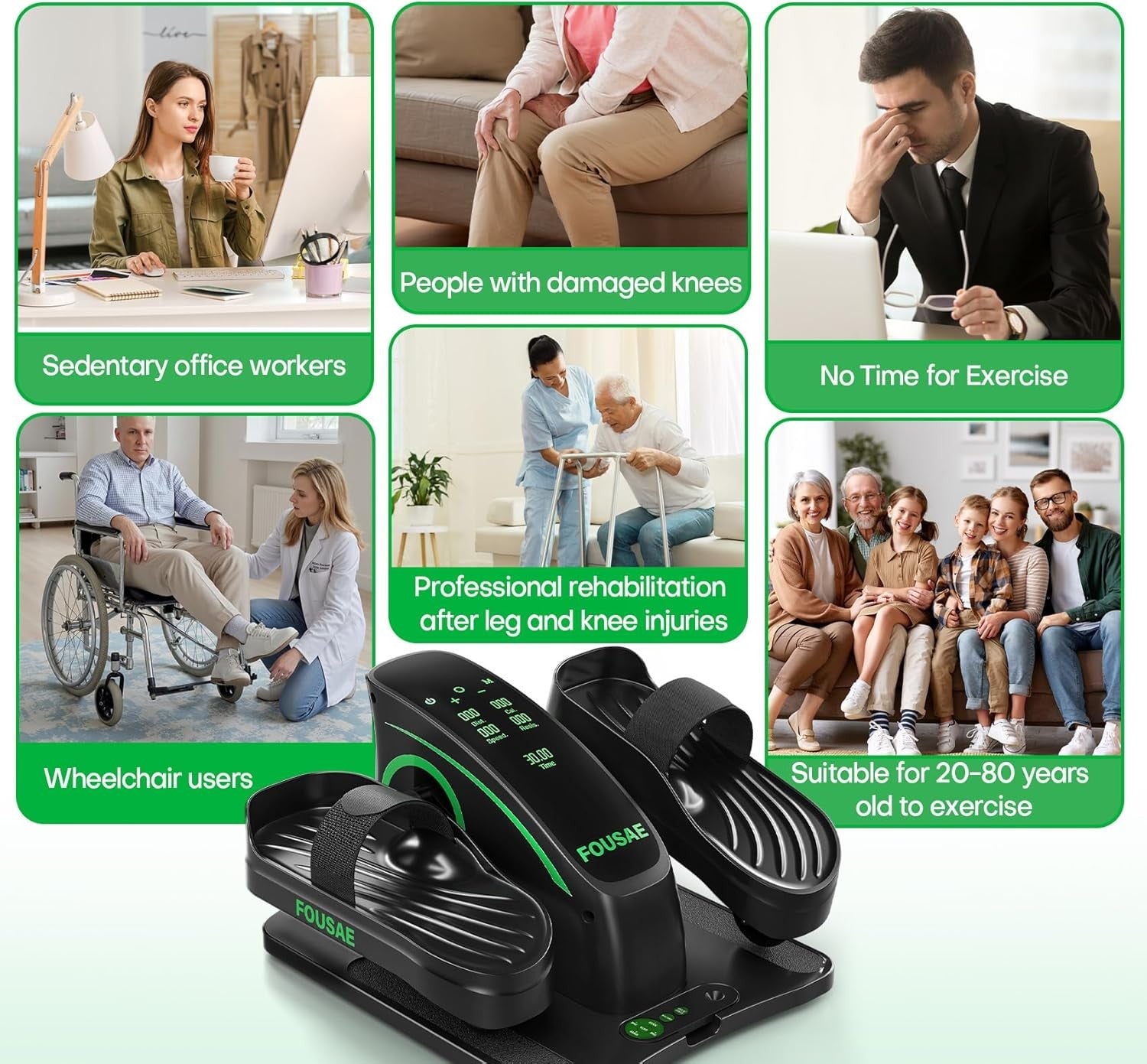 Under Desk Electric Elliptical Leg Exerciser Quiet Remote 15 Speed