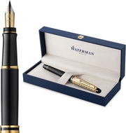 Black & Gold Fountain Pen Wide Nib Blue Ink Luxury Gift Box